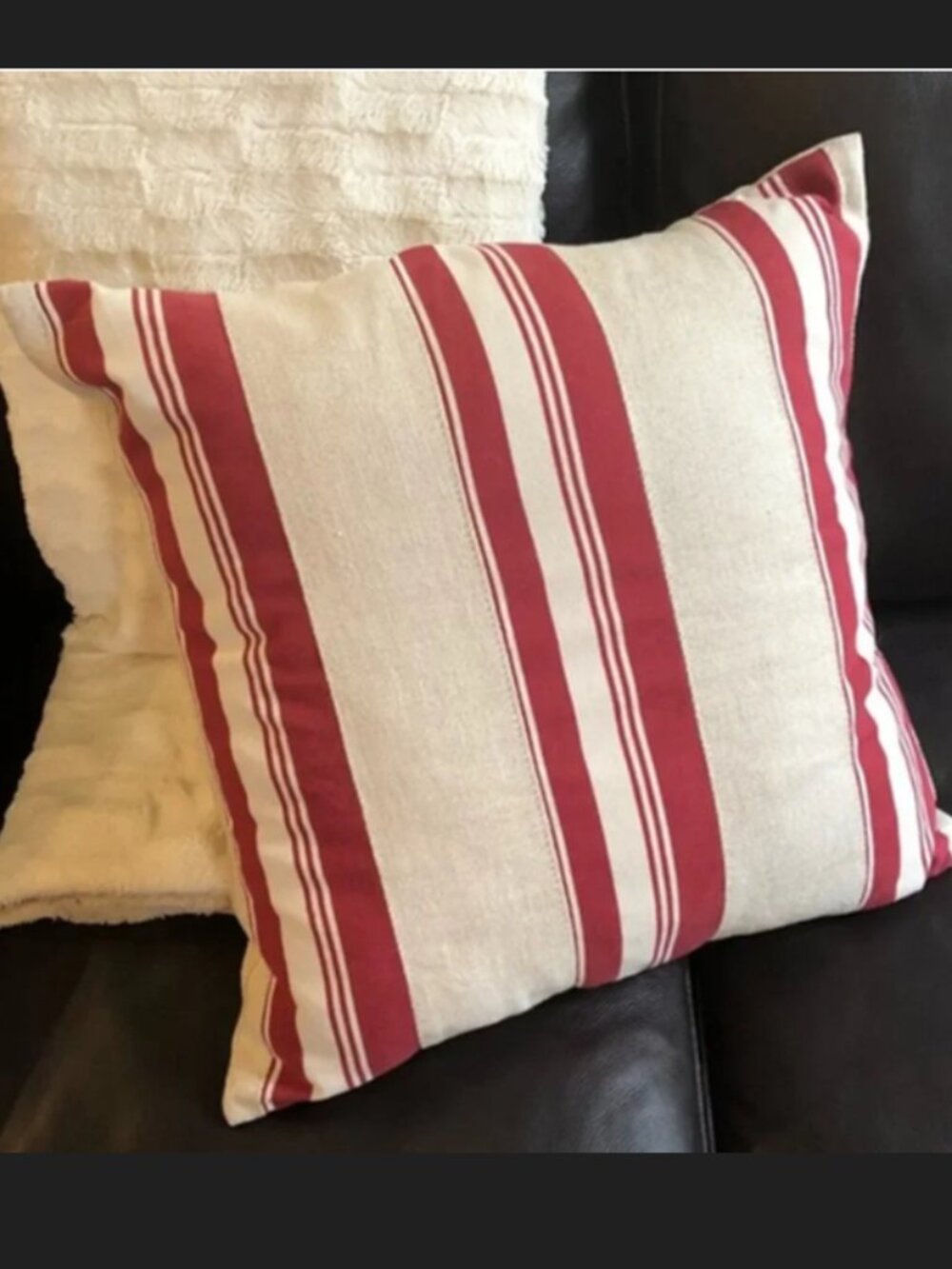 Pottery Barn Greer Red Stripe Pillow Cover 22"x22" FEATHER INSERT INCLUDED
